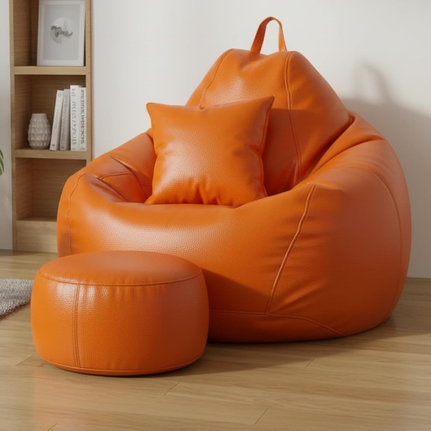 Home 6xl luxury faux leather bean bag with footrest & cushion | pre filled high density polystyrene beans