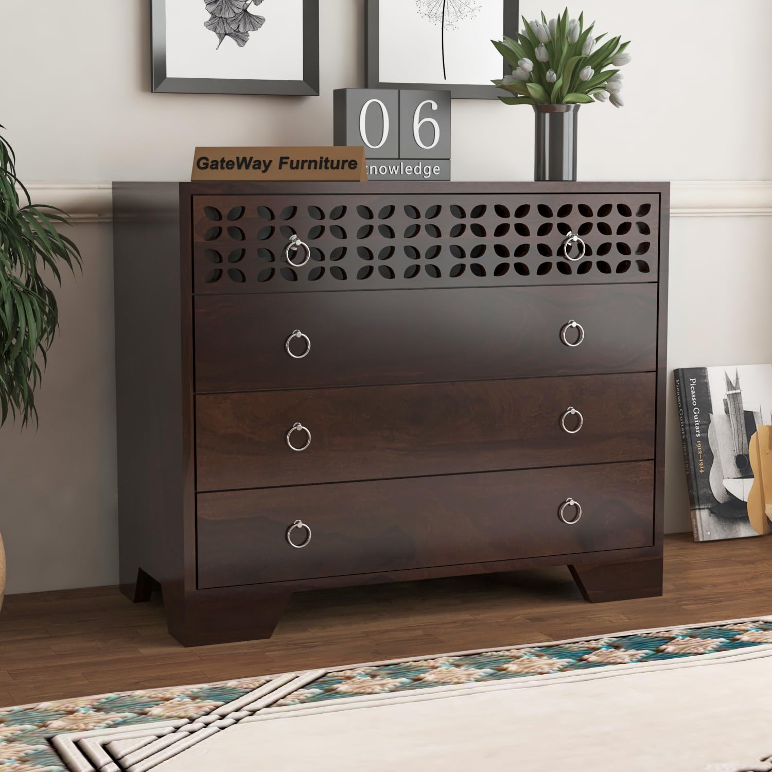 Home gateway furniture solid sheesham wood wooden chest of drawers with 4 drawer storage